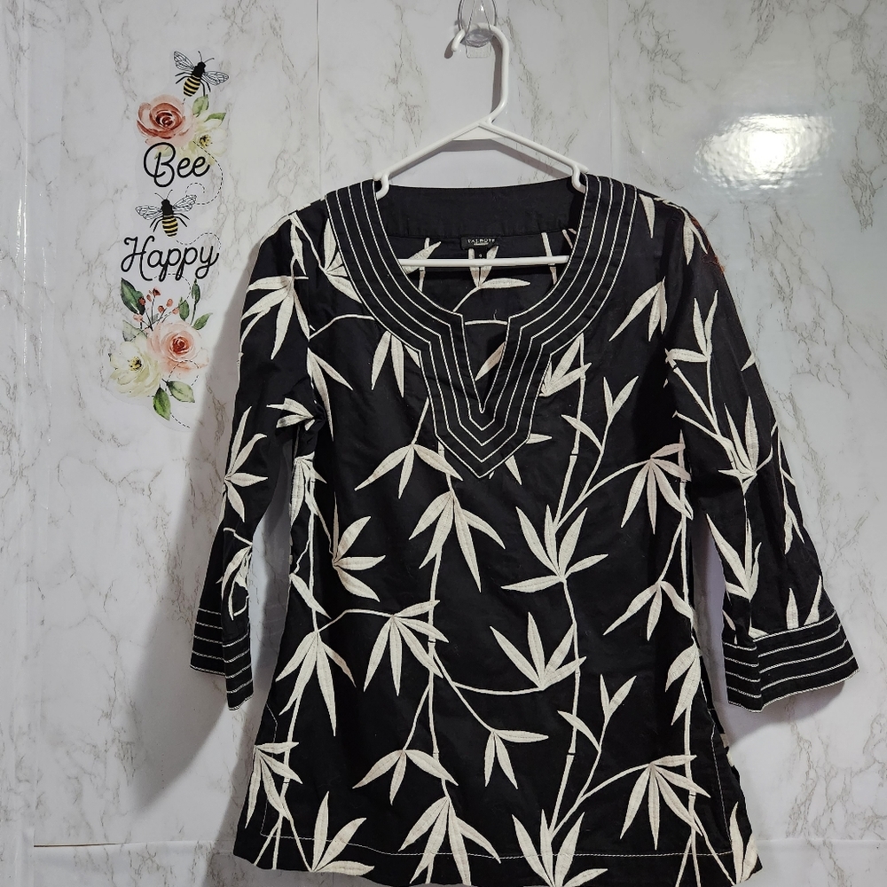 Talbots Palm Print Embroidered Shirt 100% Cotton Sz. 6